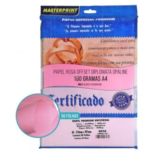 Papel Colorido A4 180g Diplomata Offset 50 Fls Masterprint Cor Rosa