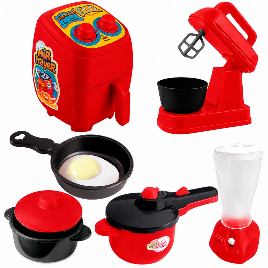 Cozinha Infantil Completa Air Fryer Liquidificador Batedeira VERMELHA