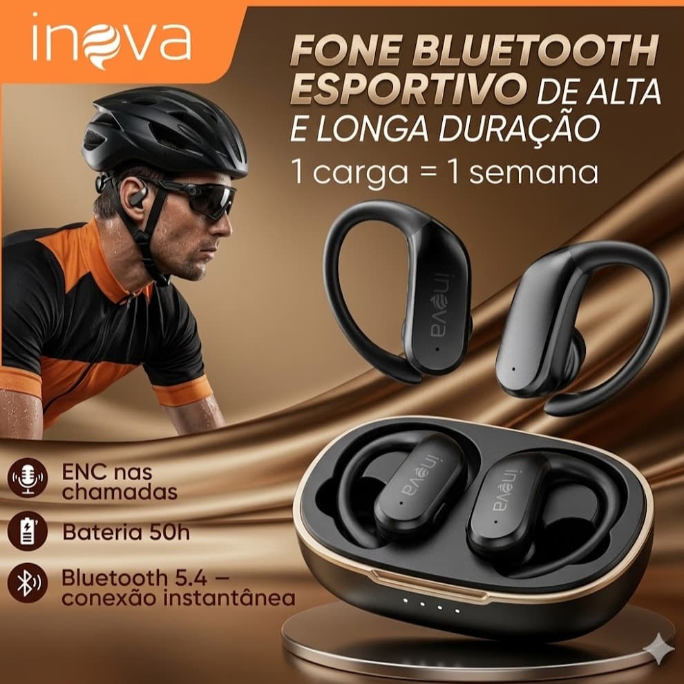 INOVA Fone de Ouvido Esportivo Sem Fio Bluetooth Com Microfone IPX5 À Prova D'Água Gancho Alta Fidelidade Estéreo
