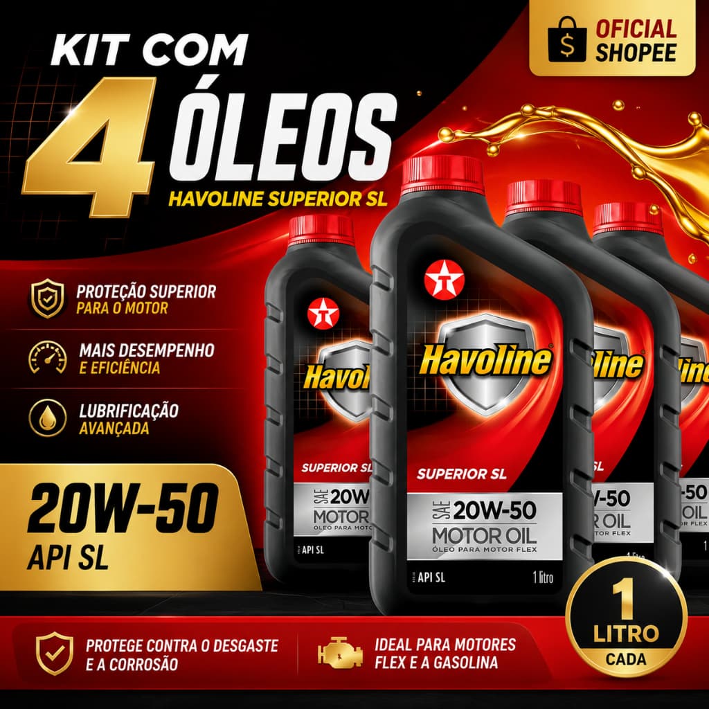 Kit 4 Óleos Havoline Superior SL 20W50 API SL 1L Motor Flex Gasolina