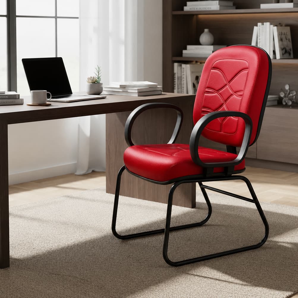 Cadeira Escritório Poltrona Diretor - 3 Anos de Garantia - Ergonômica - Couro Sintético - Base Ski