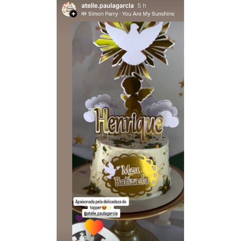 Topo de Bolo Batizado Personalizado - Topper de Bolo Batizado
