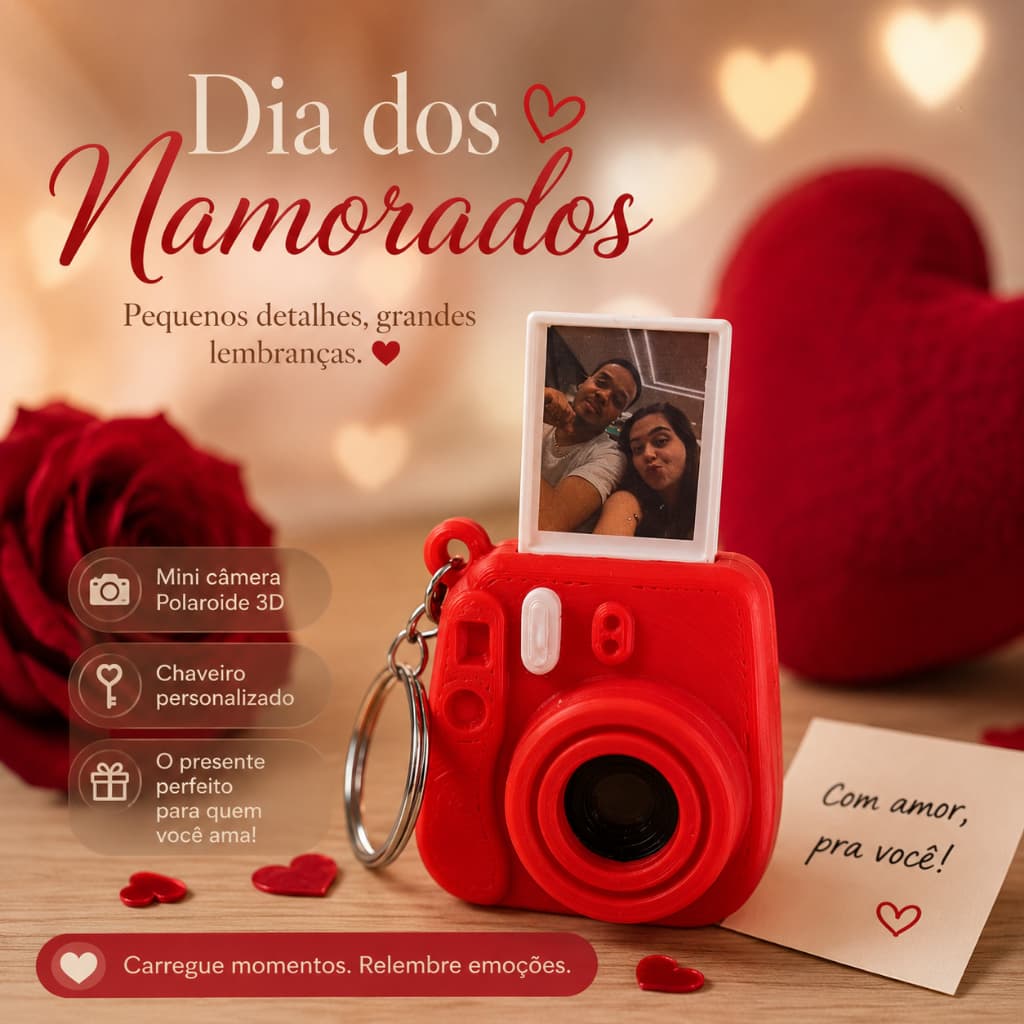 Chaveiro Mini Polaroide Câmera 3D Personalizado Sua Foto Presente Dia dos Namorados Lembrancinha