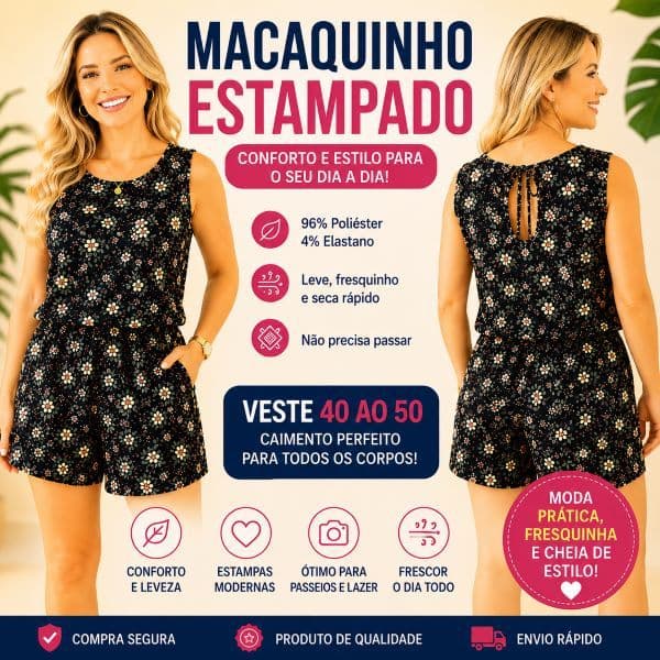 Macaquinho Macacão Sem Mangas Amarração Costas
