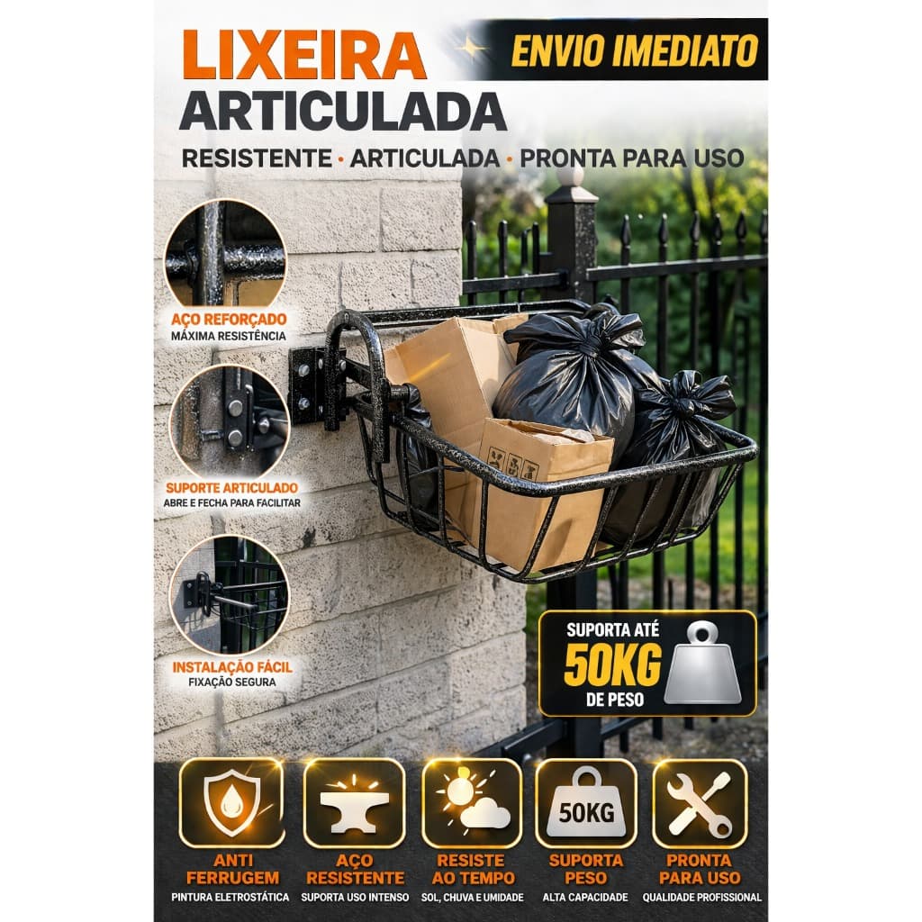 Lixeira Articulada De Grade Aço Reforçado Dobrável Anti Ferrugem 50kg ENVIO IMEDIATO