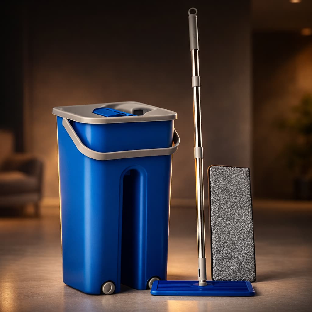 Rodo Magic Flat Mop Limpeza Pesada Balde Lava e Seca + 2 Refis Rodo Flat Mop E Balde Lava E Seca