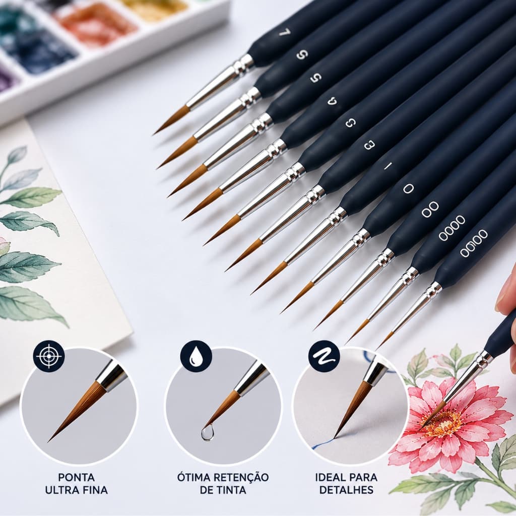 Kit 11 Pincéis Finos Miniatura Aquarela Arte Detalhes Ponta Fina Pintura Desenho Profissional