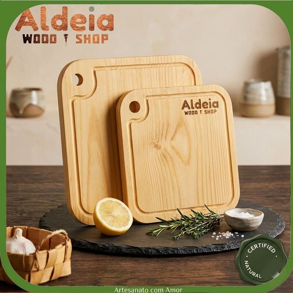 Tábua de Corte Madeira Carne Legumes Cozinha Pinus Quadrada Redonda