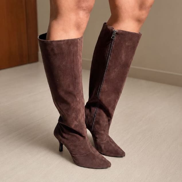 Bota Feminina Cano Alto Camurça com Zíper