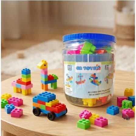 Pote Multiblocos 60 Peças Infantil Educativo