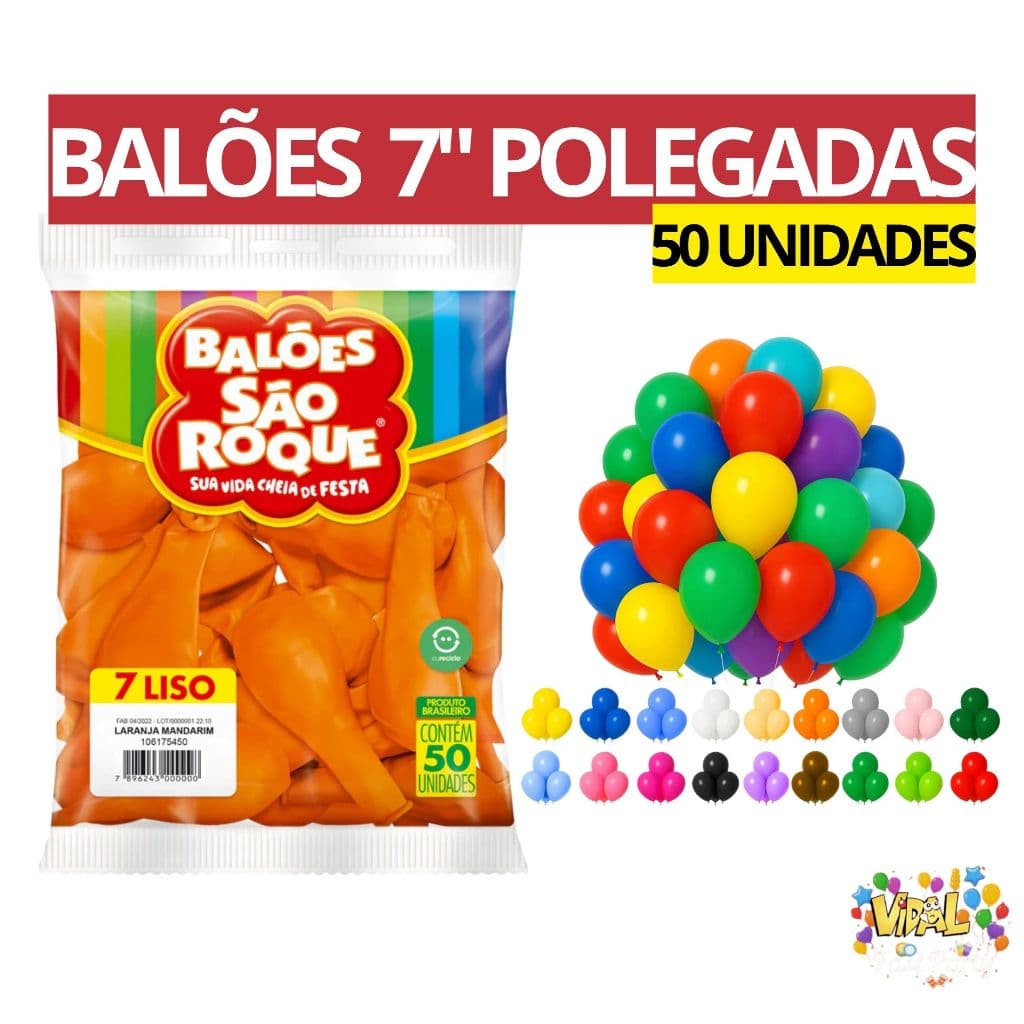 50 Unidades De Balão Bexiga 7" Polegadas Decorativo Para Festas Eventos Diversas Cores São Roque