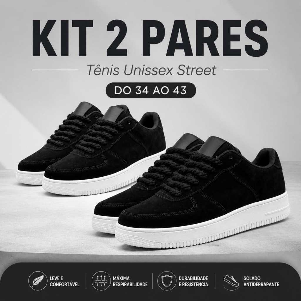 Oferta Combo 2 Pares Tênis Streetwear Masculino Feminino Em Camurça Casual Confortável Do 34 ao 43