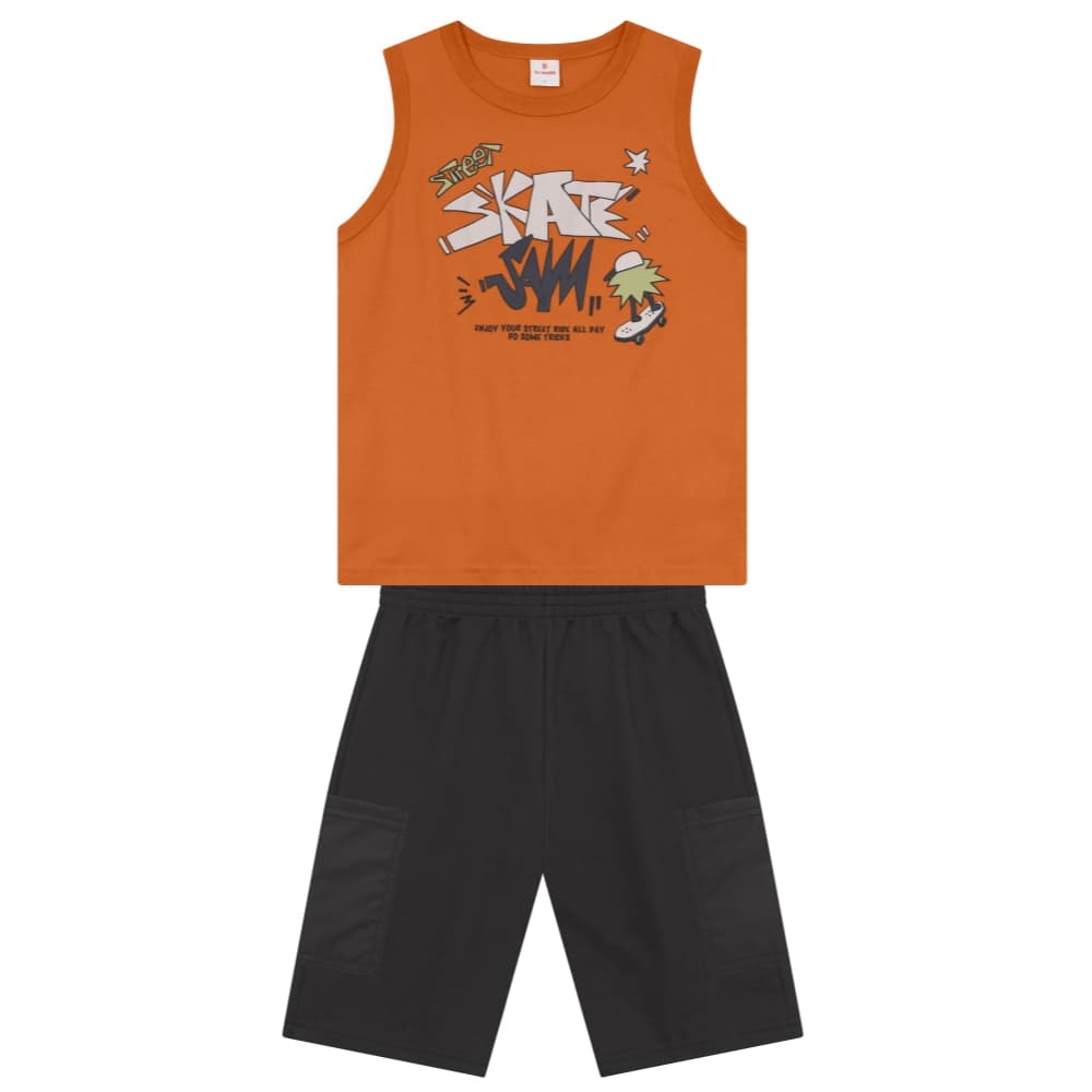 Conjunto De Verão Menino Com Estampa De Skate 41958 Brandili