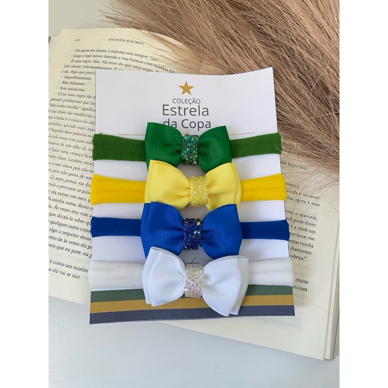 kit de faixinha,laços de cabelo infantil, ideal para bebês até 1 anos e meio,macias  pronta para primeira Copa torcer