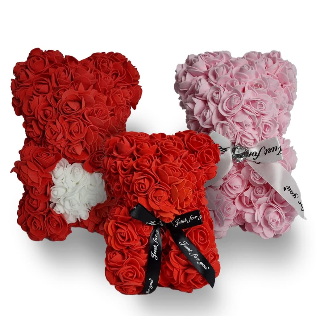 Kit Porta Joias com Colar e Urso de Rosas Romantico Presente Vermelho