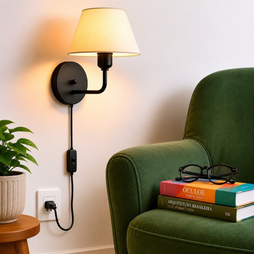 kit 2 Arandela Aurora Retrô para Quarto Sala Corredores Abajur Decorativo fio - plug liga desliga