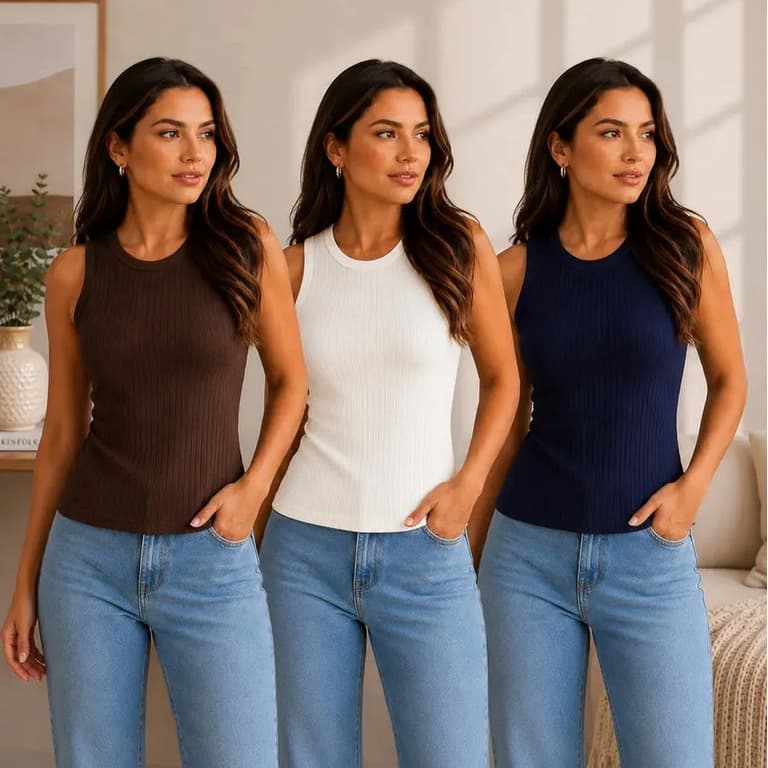 Kit 3 Regatas Feminina Canelada Alça Larga Blusa Premium Ajustada Casual Moda Blusinha Blogueira
