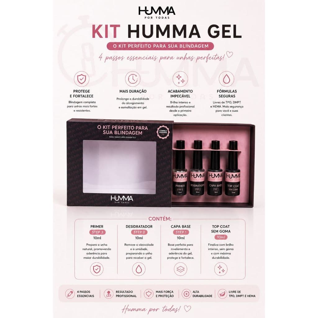 Kit Blindagem - Humma Desidratador + Primer + Gel base +Top Coat