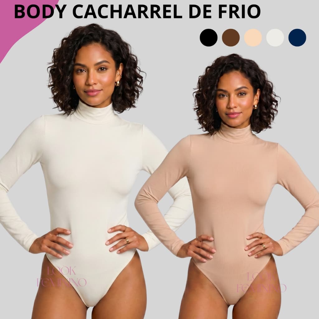 Body Feminino Manga Longa Cacharrel Gola Alta Segunda Pele em Suplex casual Elegante Forrado
