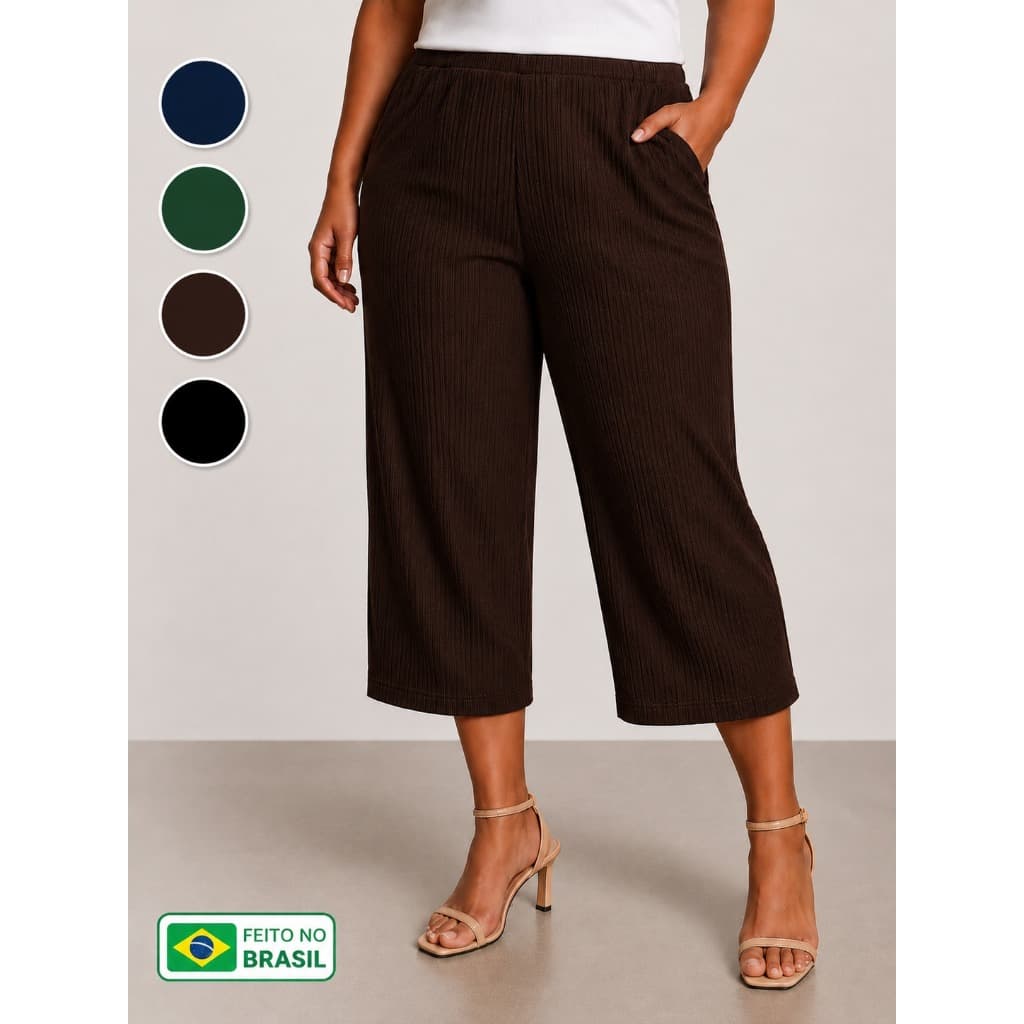 Calça Pantacourt em Malha Viscolycra Canelada Pantacurta Pantalona Fabricação Própria Alta Qualidade