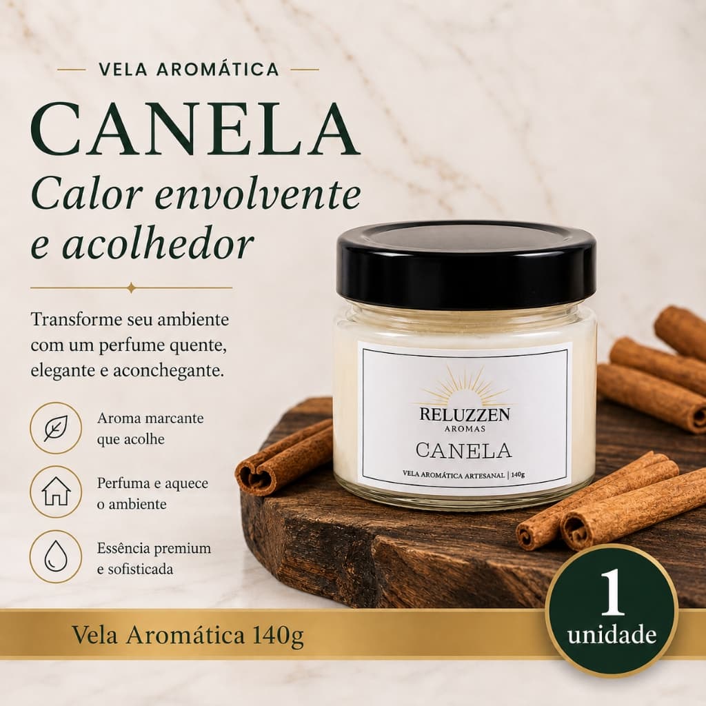 Vela Aromática Canela 140g Artesanal Perfumada Decorativa para Ambiente