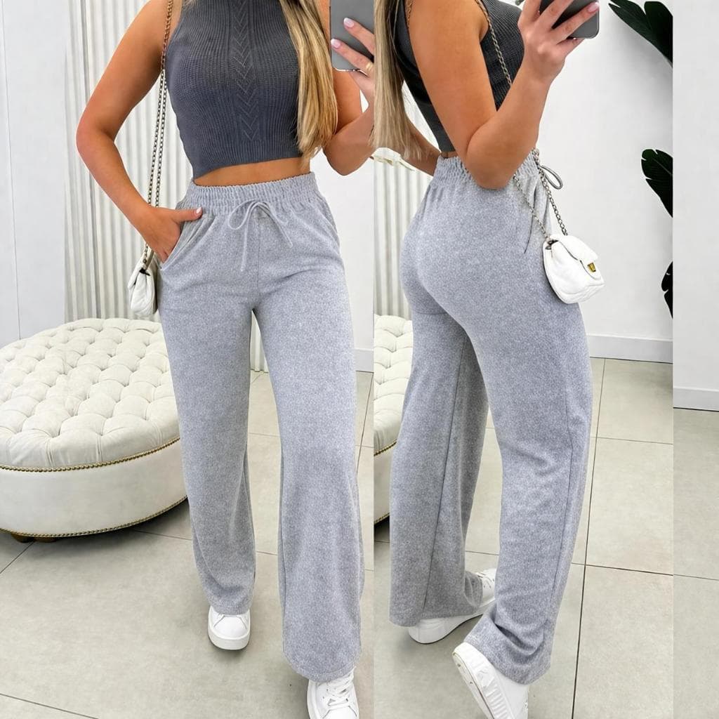 Calça Pantalona Feminina Cintura Alta Longa Elegante Com Bolso Tecido Atemporal