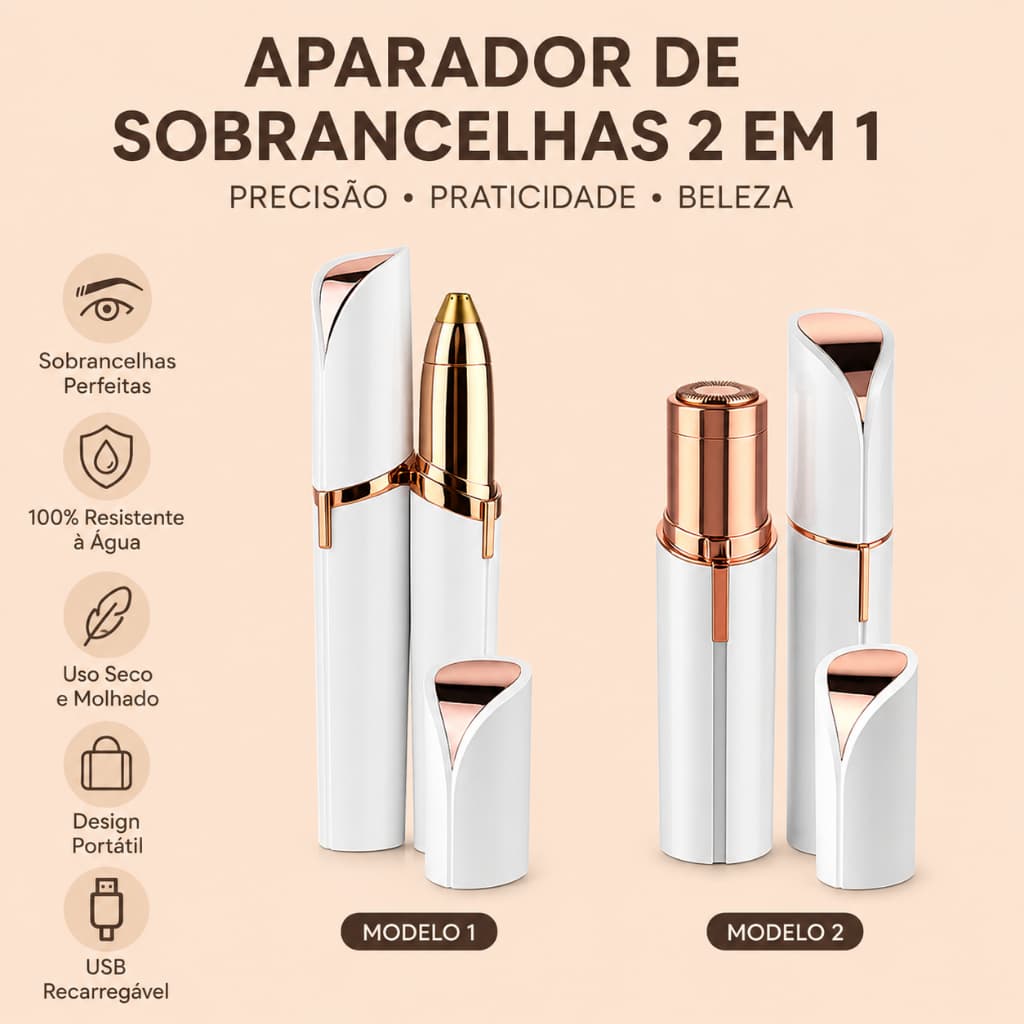 Caneta Depiladora Sobrancelha + Depilador de Rosto Buço Facial Indolor Batom Portátil