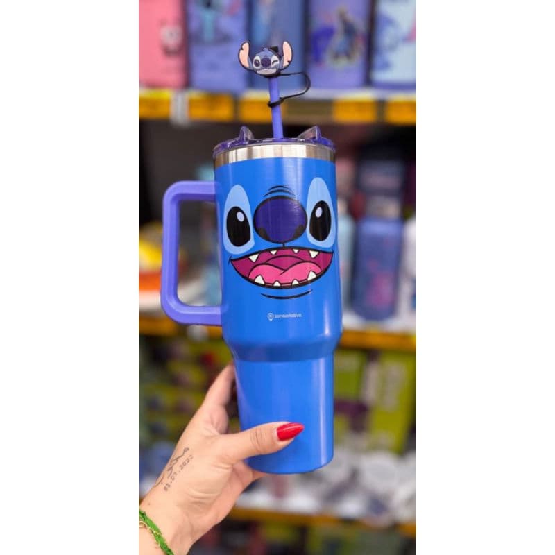 GARRAFA TÉRMICA STITCH ATÉ 72 HORAS DE DURABILIDADE ÓTIMA QUALIDADE E CONSERVAÇÃO GARANTIA TOTAL ACOMPANHA SUPORTE