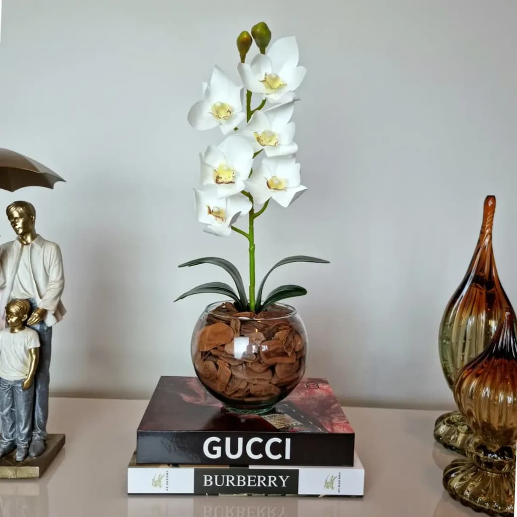 Arranjo Planta Artificial Flores Orquidea Vaso Decoração
