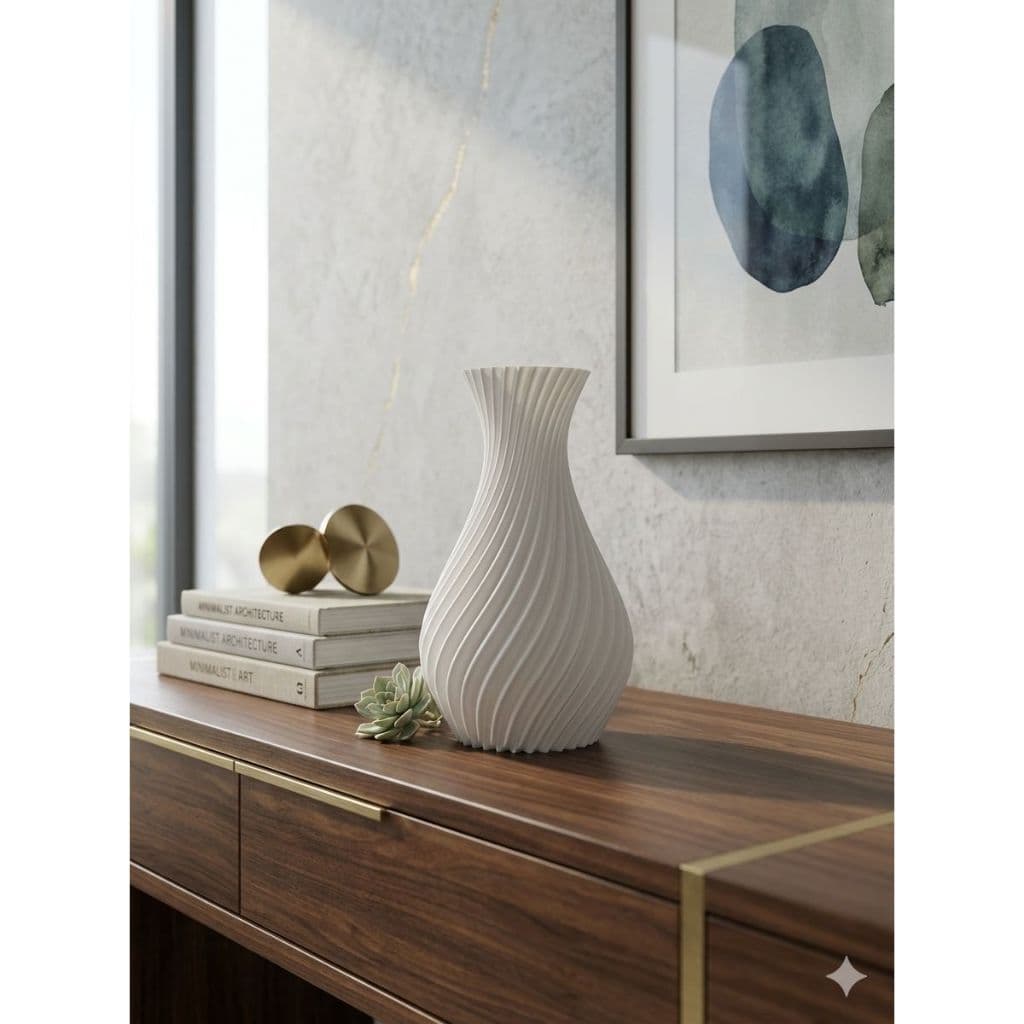 Vaso 3D Decorativo Branco com Efeito Espiral – Moderno e Elegante