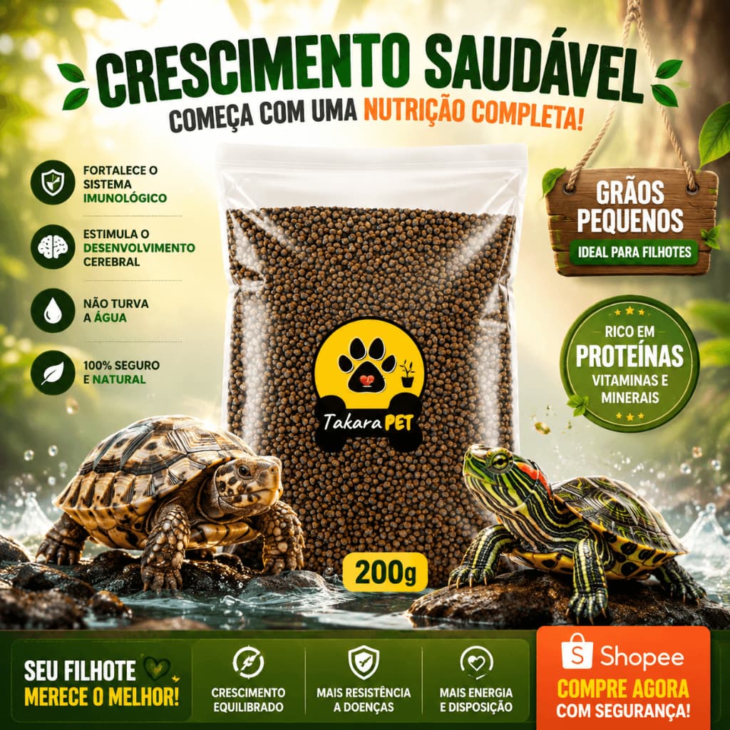 Ração Para Tartaruga Tigre D’água Aquática e Jabuti Filhote 200g Répteis Aquáticos Tartaruga Terrestre Extrusada Flutua