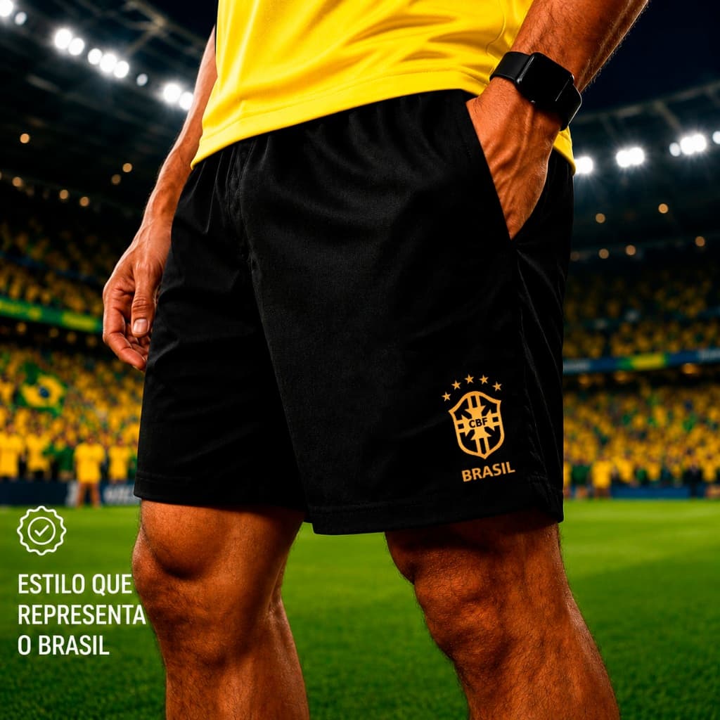 Bermuda Masculina Tactel Mauricinho Brasil Copa Premium Short Futebol Praia Academia Com Bolsos