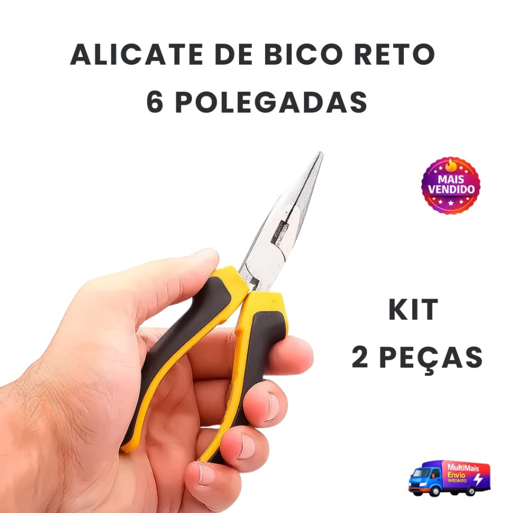 Alicate de Bico Reto 6” Profissional KIT 2 Peças Aço Carbono Eletricista Mecânico Precisão
