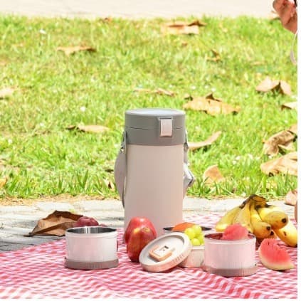 Marmita Térmica em Inox 4 Compartimentos Com Alça e Tampa Hermética