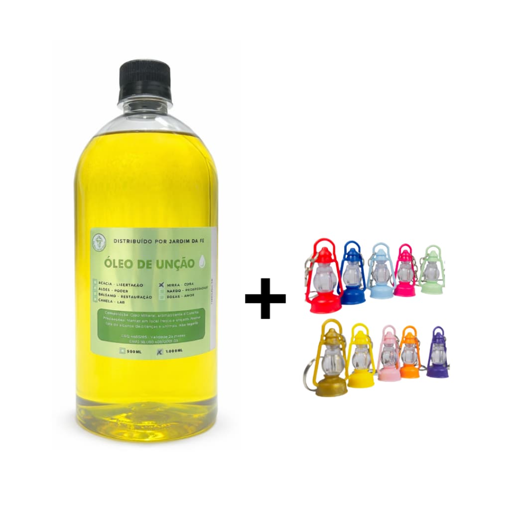 Kit 1 litro Óleo de unção + Chaveiro lamparina porta óleo 25/50/75/100