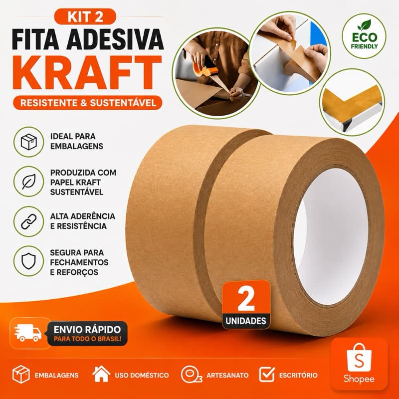 Kit Com 2 Fitas Adesiva De Papel Kraft 48mm X 20mts – BOM1348
