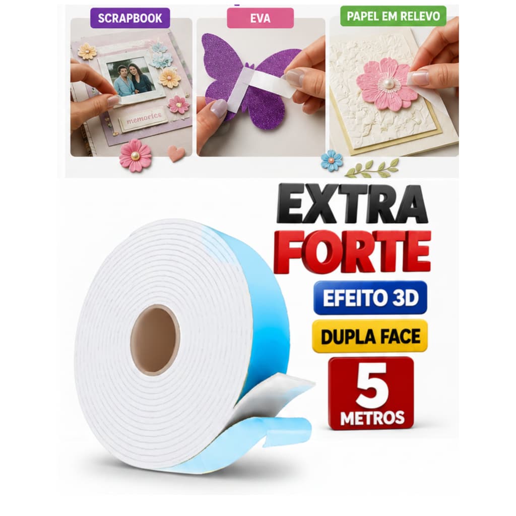 Fita Banana Adesiva Dupla Face Espuma EVA Artesanato Scrapbook Papelaria Relevo 3D Convite Cartão