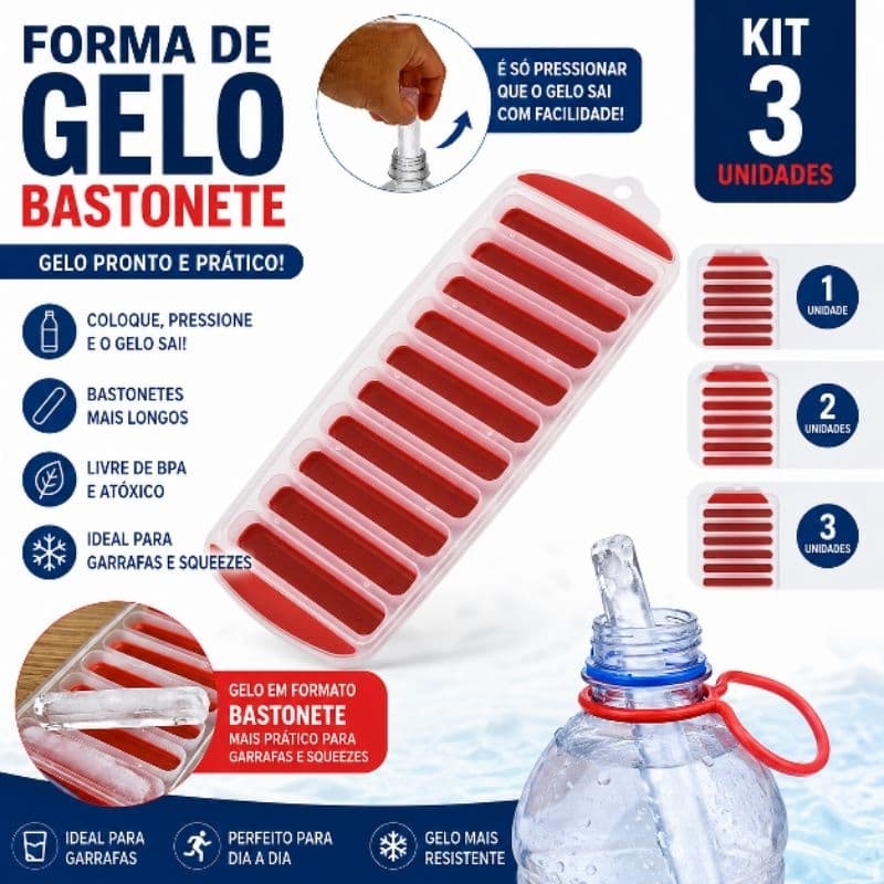 Forma Gelo Bastonete Longo Para Garrafa E Squeeze Gelo Comprido Fino