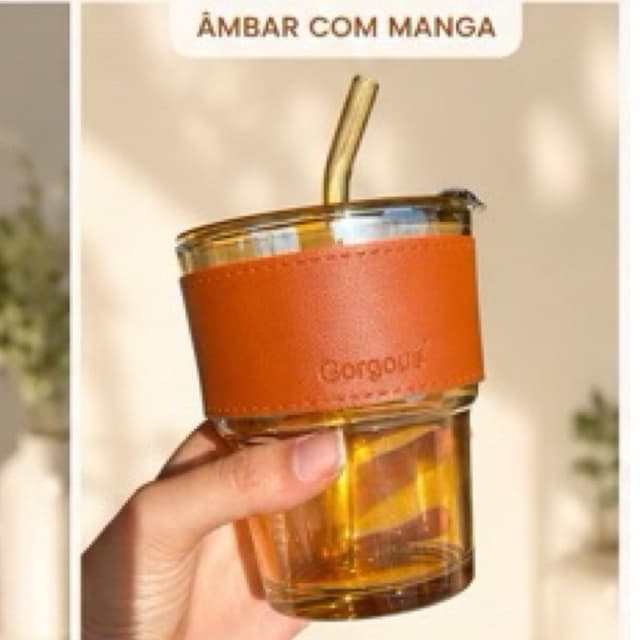 Copo de Vidro 380ml com Tampa e Canudo de Vidro Reutilizável Luxo Café Drink