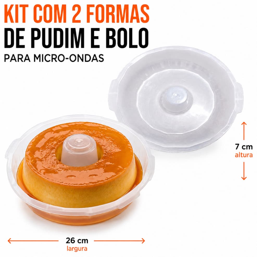 Forma de Pudim para Micro-ondas 1,65L Kit com 2 Unidades BPA Free Fácil Desenformar