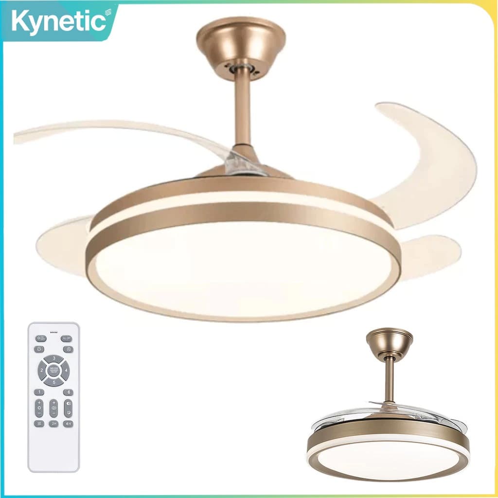 Ventilador de Teto Retrátil com LED Multicolor e Controle Remoto – Bivolt 96W, 4 Pás, Função Lustre