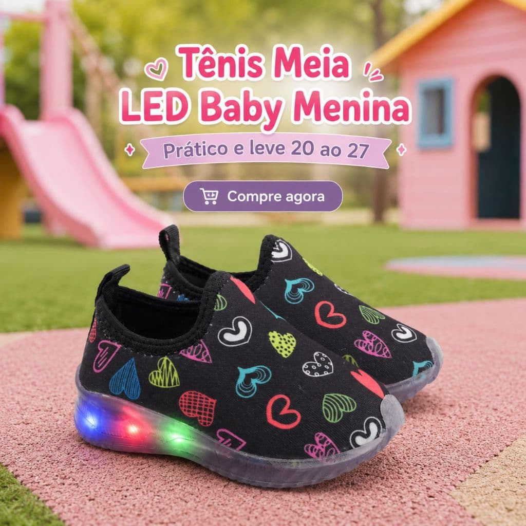 Tenis Meia Menina | Modelo Colorido Com LED Confortável e Leve Do 20 ao 27 | COMPRE AGORA!