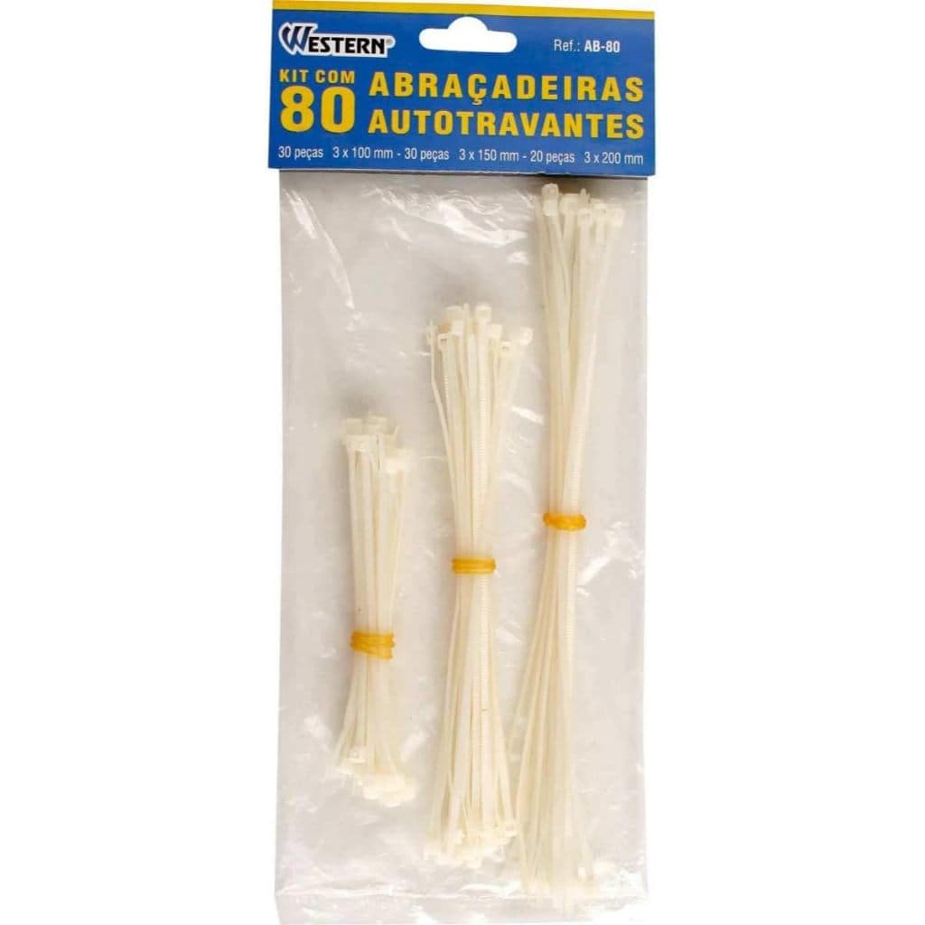 Kit de 80 Peças Abraçadeira Autotravantes Western AB-80 Branco