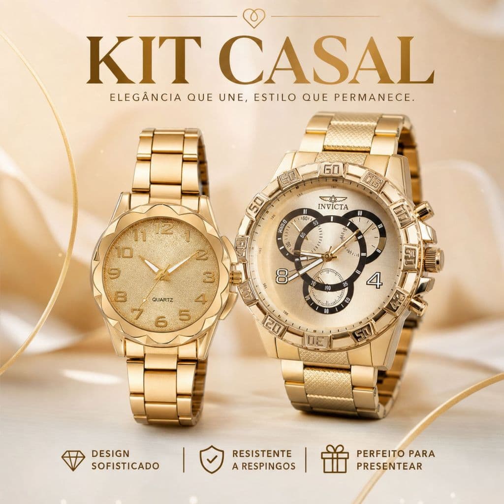 Kit Casal Relogio Feminino + Relogio Masculino + Caixa Para Presente