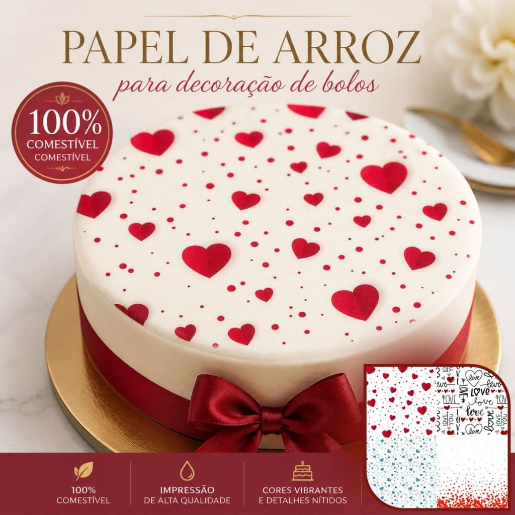 Papéis de Arroz de coraçao dia dos namorados Tam.A4 100% - Jady Confeitos