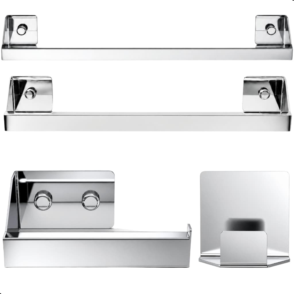 Kit Acessórios Banheiro 4 Peças Inox Com Adesivo 3M SF.DF