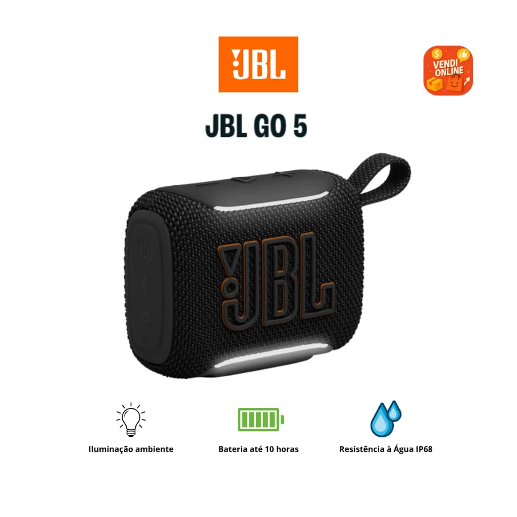 JBL Go 5 Caixa de Som Bluetooth Portátil, Resistente à Água e Poeira IP68, Som Potente, Tecnologia Auracast