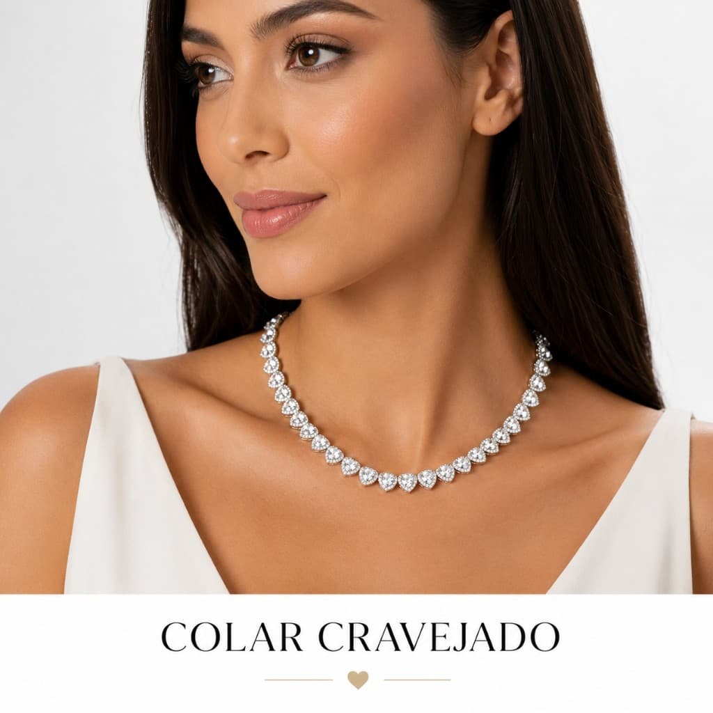 Colar Cravejado Ariana Grande Coração Elegante Grife Luxo Pedra Preciosa Presente Charme Brilhante