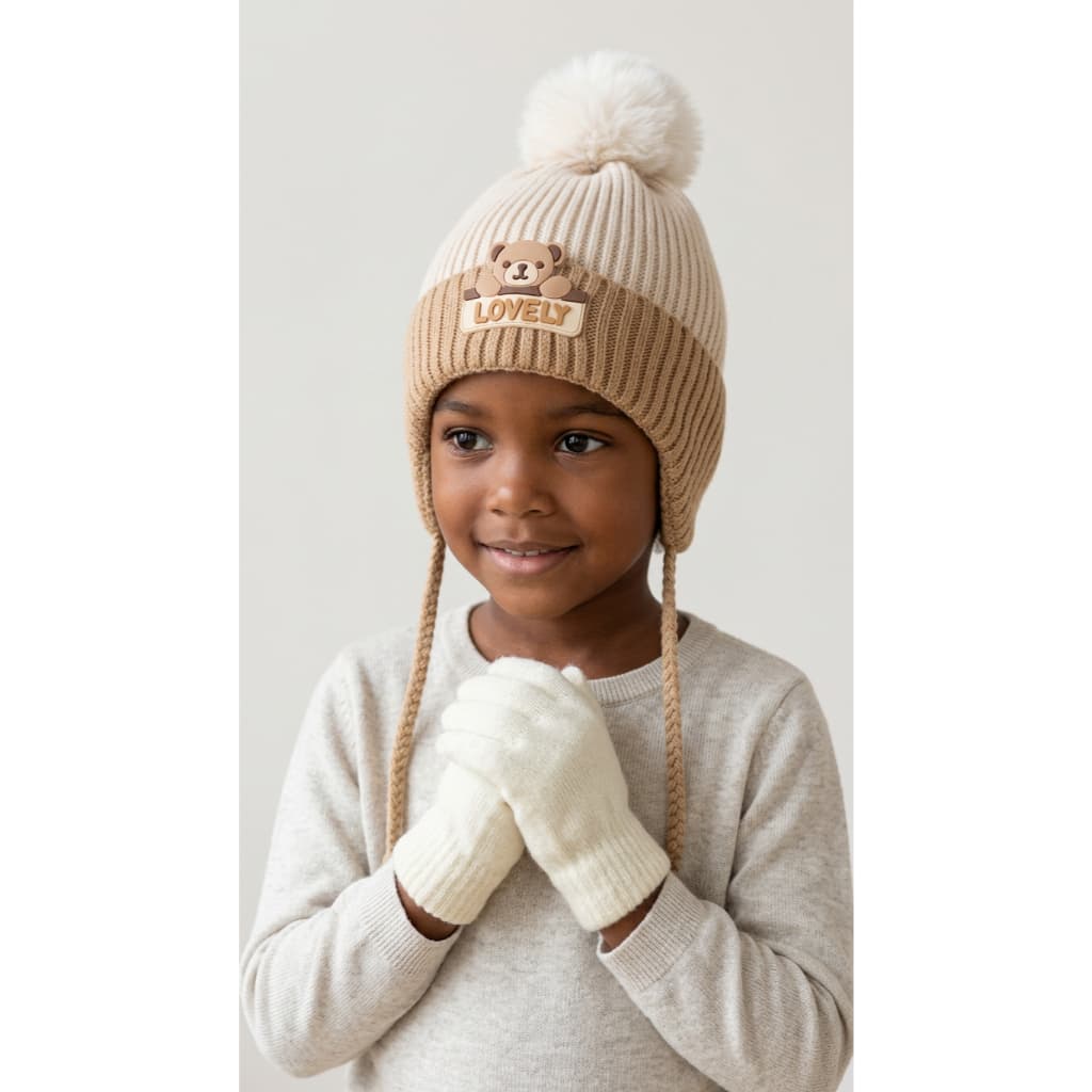 LANÇAMENTO: Kit Touca + Luvas Infantil Tricô Premium | 5 a 10 anos - (Bege, Marrom, Branco e Cinza)