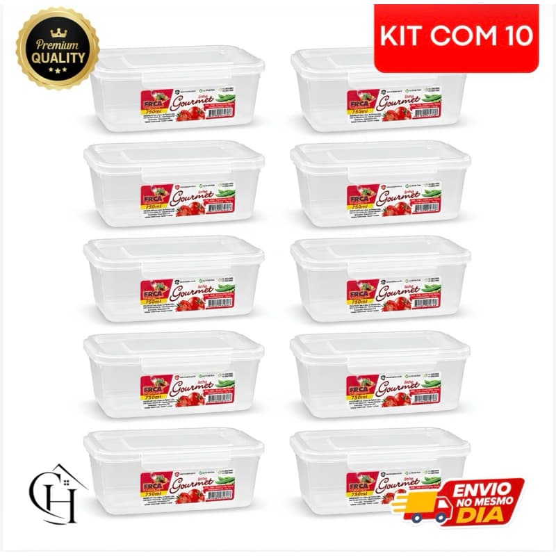 Kit Marmitas Potes 750ml com Travas Laterais Vedação BPA FREE Organizadores de Congelador Plastico